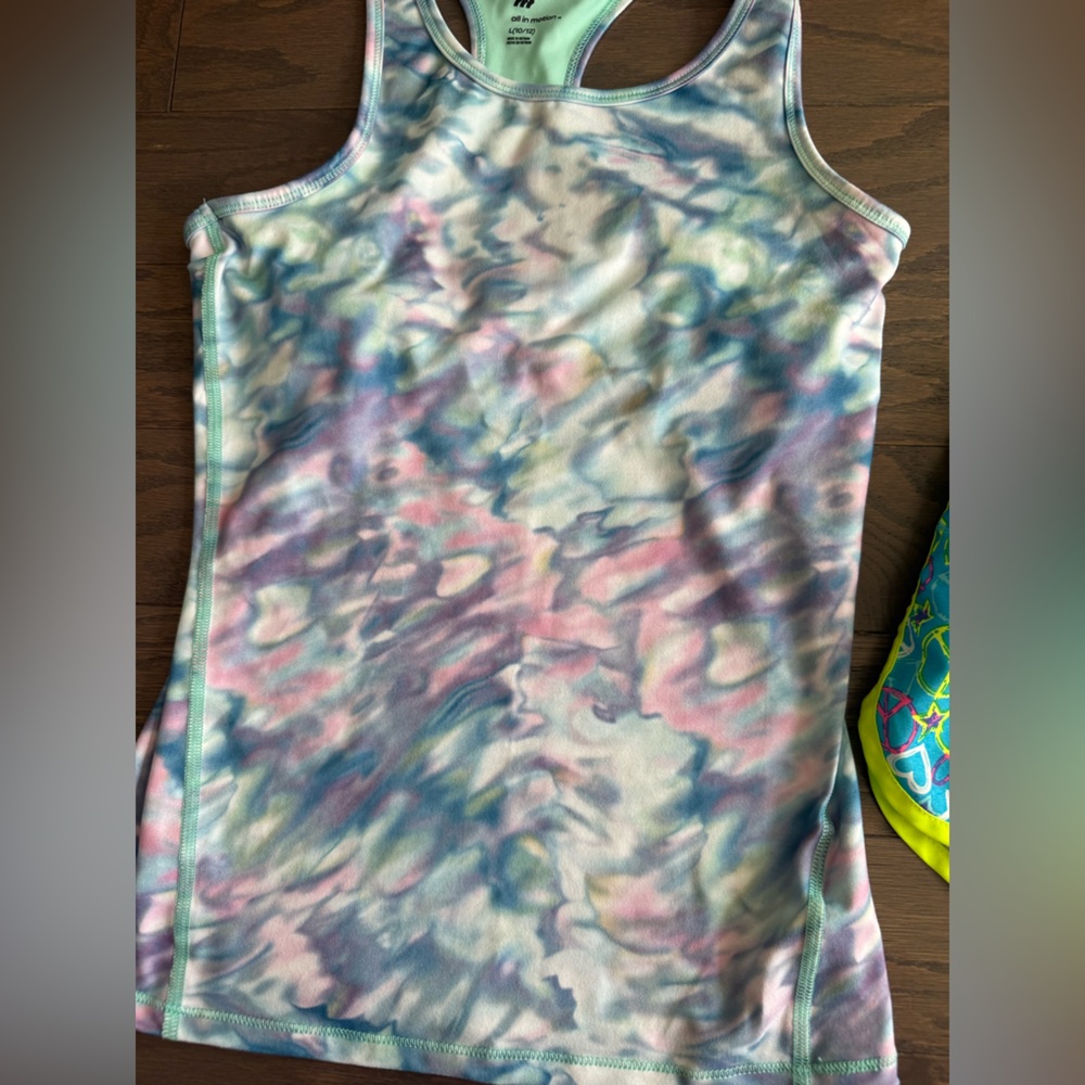 Girls athletic lot Sz Large 10/12 tank top w/bra shorts colorful summer sports - Picture 8 of 16